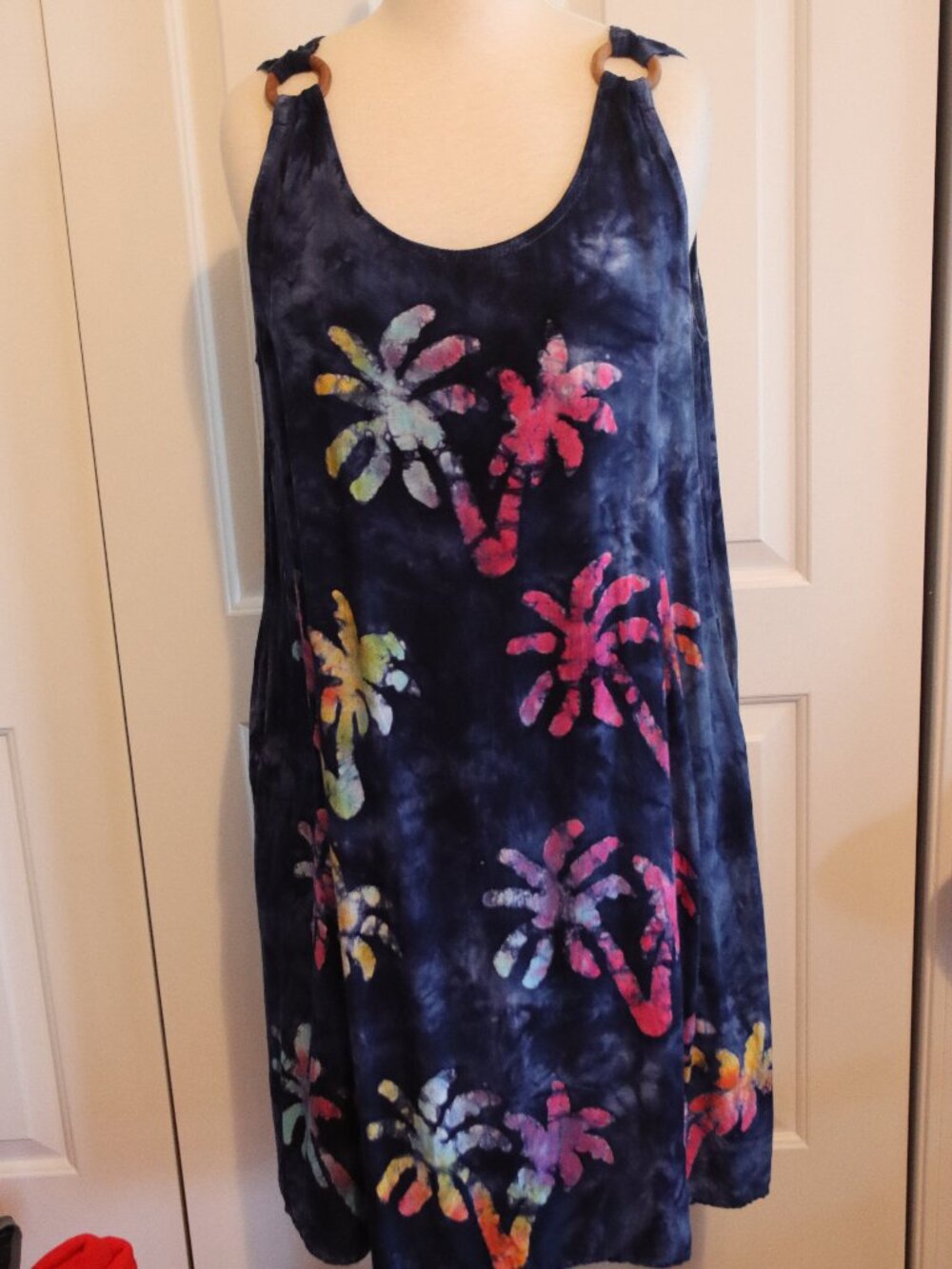 India Boutique Free Size Tropical Tie-Dyed Batik Palm Tree Cover Up 100% Rayon